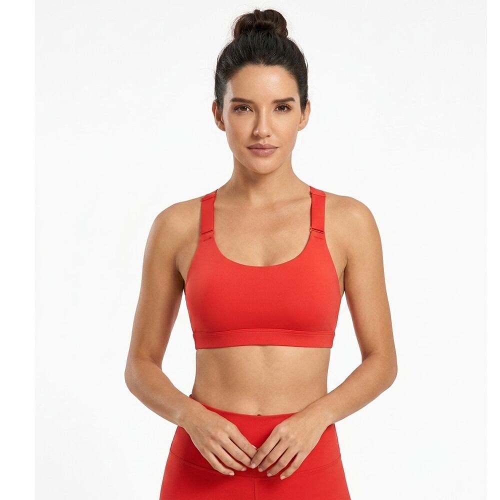 Alo Yoga Power Play High-Impact Bra Womens 36C Red Hot Summer Criss-Cross Strap
